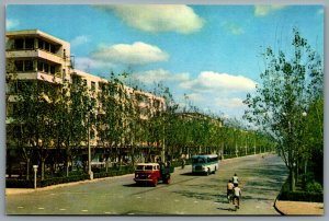 Postcard Shanghai China c1970s A Street In Minhang Street View Old Truck Bus