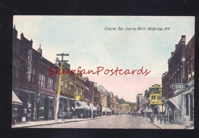 HOT SPRINGS ARKANSAS DOWNTOWN STREET SCENE POOL HALL VINTAGE POSTCARD