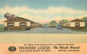 Automobiles Frontier Lodge Denver Colorado 1940s Postcard roadside linen 20-95