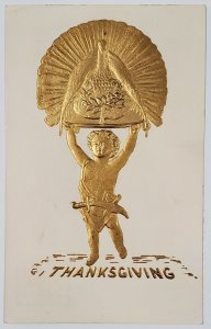 Thanksgiving Beautiful Gilded Cherub with Prize Turkey Embossed Postcard W19