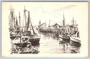 Seascape Scene, Vintage Art Postcard Signed James Murray, Unused, Litho Sketch
