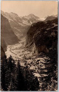 Lauterbrunnental Breithorn Switzerland Mountain Alps Pines Real RPPC Postcard