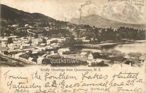 New Zealand resort town in Otago Queenstown 1905 panorama postcard