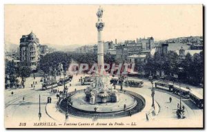 Marseille Postcard Old Fountain Cantins and Prado Avenue