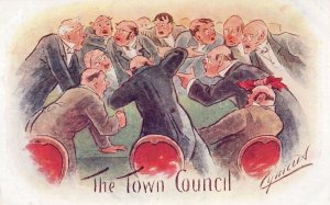 The Town Council Angry Political Debate Old Cynicus Comic Postcard