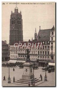 Old Postcard Monument Dunkirk Jean Bart and the Belfry