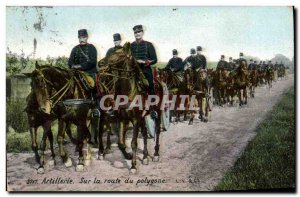 Old Postcard Army Artillery on the road polygon