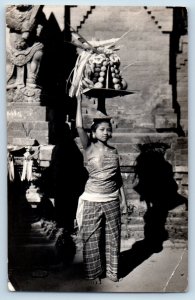 Java Indonesia Postcard Girl Vendor Selling Food 1940 Posted Vintage RPPC Photo