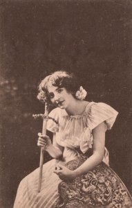 Vintage Postcard Pretty Young Lady Princess Attire Holding A Sword