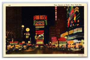 Times Square Night View New York CIty NY NYC UNP Unused Linen Postcard P27