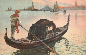 Italy sail & navigation themed postcard Venice covered gondola gondolier
