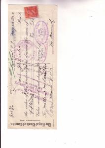 Cancelled Cheque with Canadian Postage Stamp, Royal Bank, Finebilt Frocks Inc...