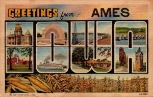 Iowa Greetings From Ames Large Letter Linen Curteich