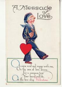 VALENTINE   BOY in SAILOR SUIT  1924 postcard