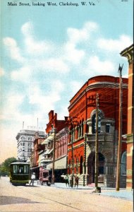 Postcard WV Clarksburg - Main Street Looking West