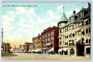 Racine Wisconsin Postcard East Side Monument Square Road c1909 Vintage Antique