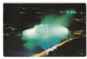 Illuminated Horseshoe Falls, Niagara Falls, Ontario, 1987 Aerial View Postcard