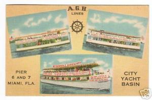 AGH Steamer Yacht Lines Miami FL 1940s postcard