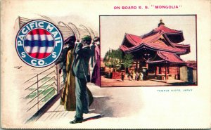 Vtg Postcard Pacific Mail Steam Ship Co On Board S.S Mongolia Japan Temple Kioto
