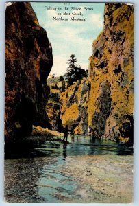 Great Falls Montana MT Postcard Fishing Sluice Boxes Belt Creek Northern 1910