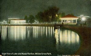 PA - Willow Grove. Willow Grove Park, Lake, Music Pavilion at Night