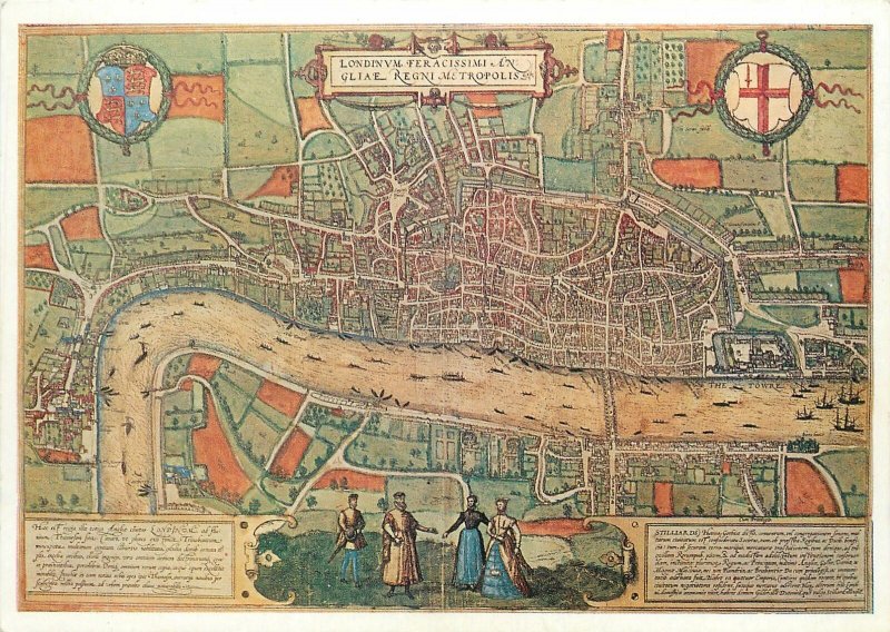 Elizabethan London map souvenir Postcard Coat of Arms