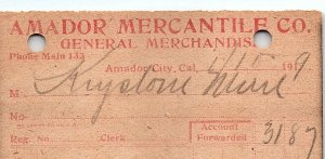 1919 AMADOR MERCANTILE  AMADOR CITY CA KEYSTONE MINE SUTTERS MILL INVOICE  Z3524