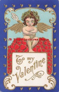 Valentine Day, A & S, Cupid Sitting on a Large Pile of Hearts