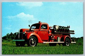 Fire Truck Engine - Fireman Postcard - Tariffville, Connecticut - 1940 Ford