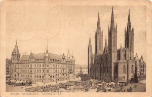 A232 Germany 1920 Wiesbaden Market Square vintage postcard