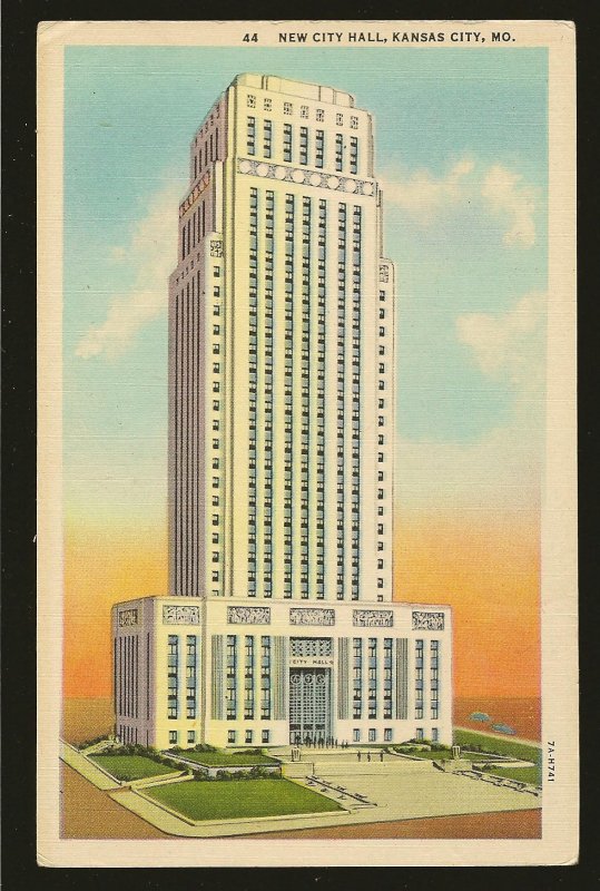 USA New City Hall Kansas City Missouri Linen Postcard