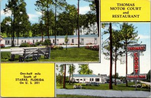 Linen Postcard Thomas Motor Court and Restaurant in Starke, Florida~131742