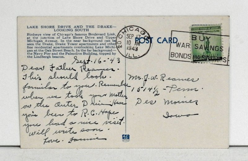 Lake Shore Drive and the Drake, Chicago - Postcard