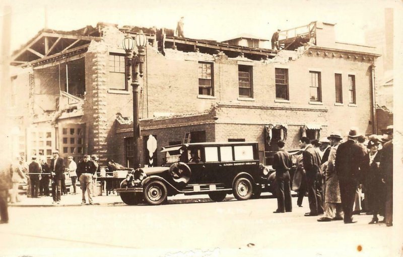 RPPC LONG BEACH, CA Earthquake 1933 Altadena Ambulance Vintage Postcard 