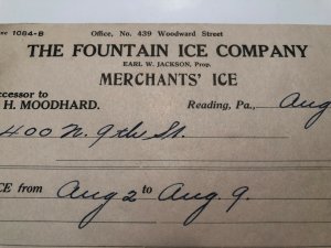 1915 The Fountain Ice Company Merchants Ice Reading PA Invoice Letterhead