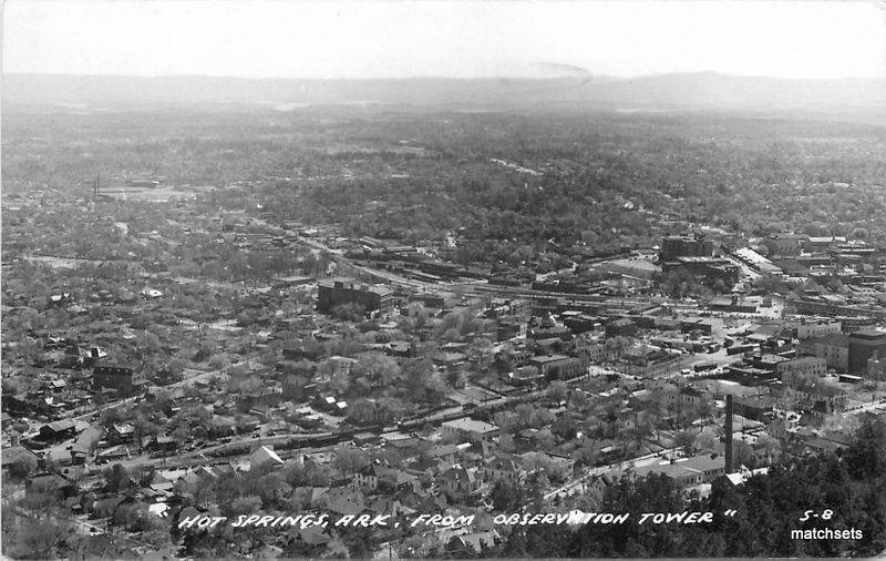 1940s Hot Springs Arkansas Observation Tower Aerial View RPPC real photo 60