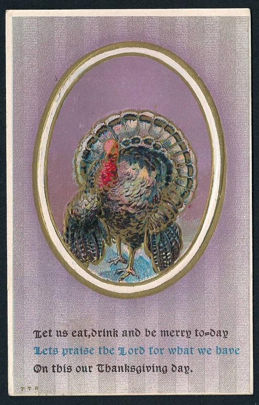 Let Us Eat Drink & Be Merry Thanksgiving Turkey used c1910