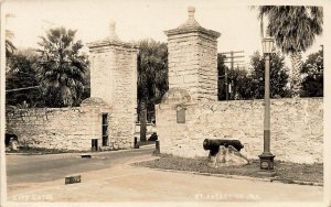 St Augustine FL City Gates Note Canon, Real Photo Postcard