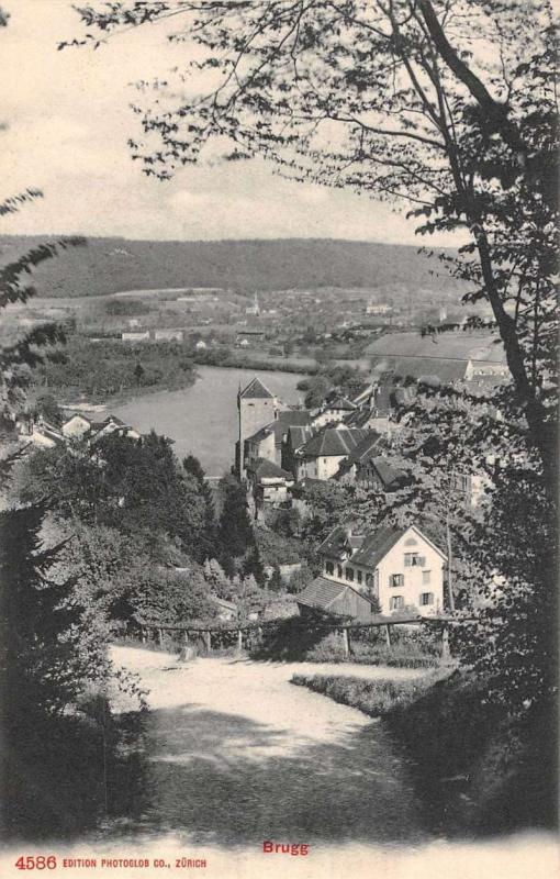 Brugg Switzerland Scenic View Road Lake Antique Postcard J40547