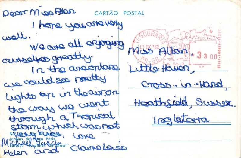 A858 Brazil 1962 Rio de Janeiro Jardins de Placa Paris Gardens vintage postcard