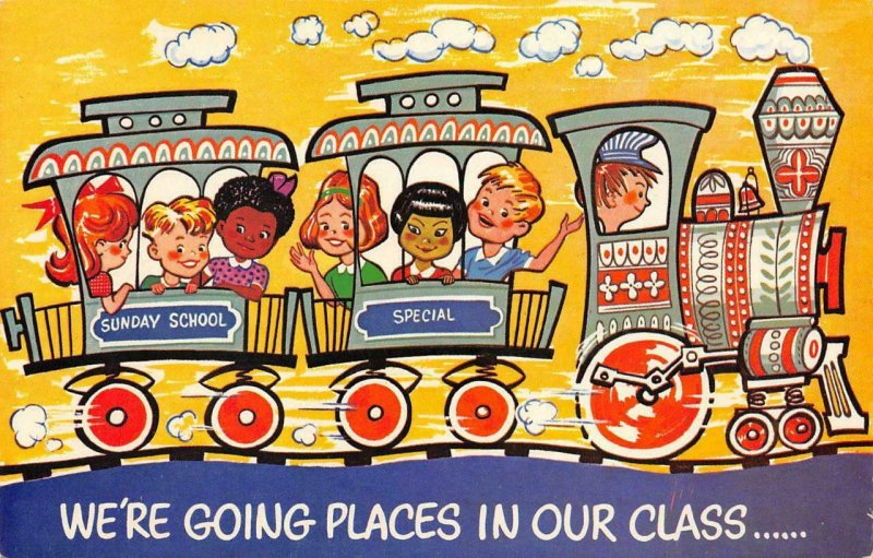 Sunday School Train Bible Verse John 3:1 c1960s Comic Vintage Postcard