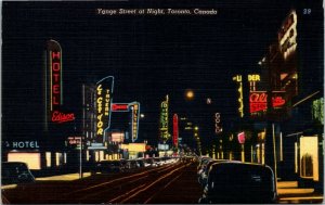 Postcard ON Toronto Yonge Street at Night Hotel Edison Disney Biltmore 1940s K61