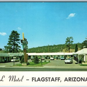 c1950s Flagstaff Ariz L Motel Advertising Chrome Postcard US Hwy 66 89 Neon A201