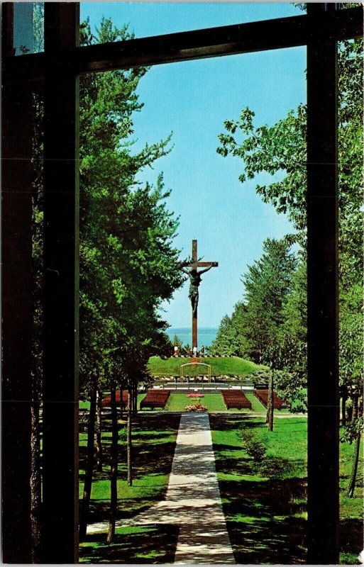 Catholic Shrine Indian River Michigan MI Largest Crucifix World Postcard VTG UNP 