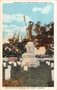 Key West Florida Maine Disaster Monument in Cemetery Vintage Postcard JH230456