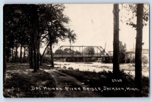 Jackson Minnesota MN Postcard RPPC Photo Des Moines River Bridge 1924 Vintage