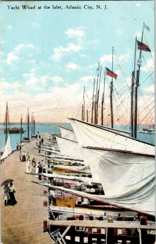 Yacht Wharf Inlet Atlantic City New Jersey Boat Divided Back Postcard Unused UNP 