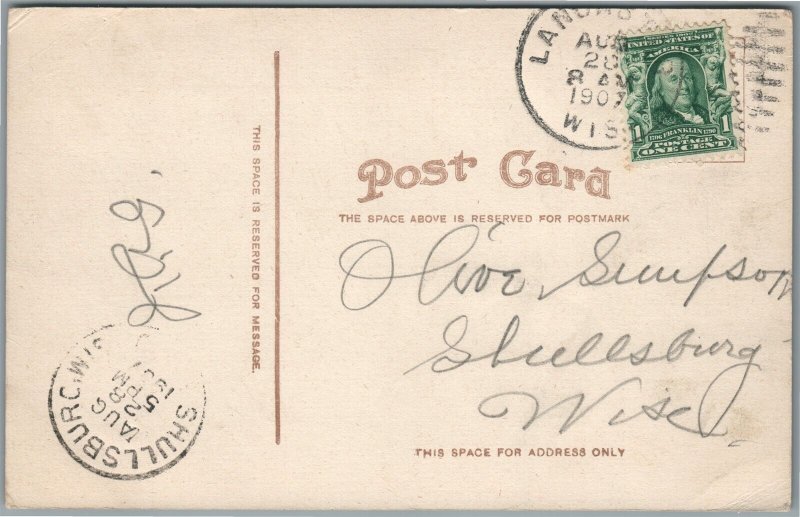 LANCASTER WI MAPLE STREET ANTIQUE POSTCARD