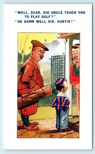 Bamforth GOLF COMIC : He Damn Well Did Teach Me, Auntie! c1940s  Postcard