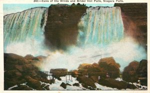 Vintage Postcard 1933 Cave of the Winds & Bridal Veil Falls Niagara Falls NY